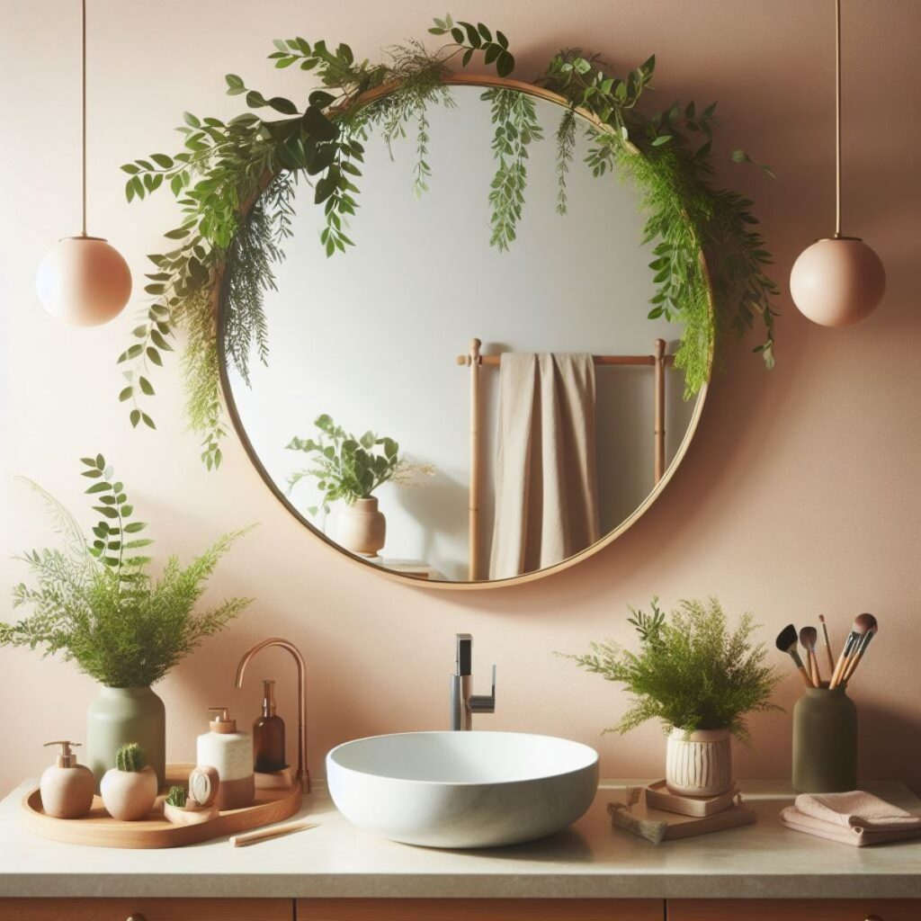 Greenery and Freshness For Bathroom Mirror Decor